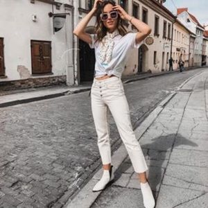 Zara Denim TRF button-fly high-waisted Cream Jeans